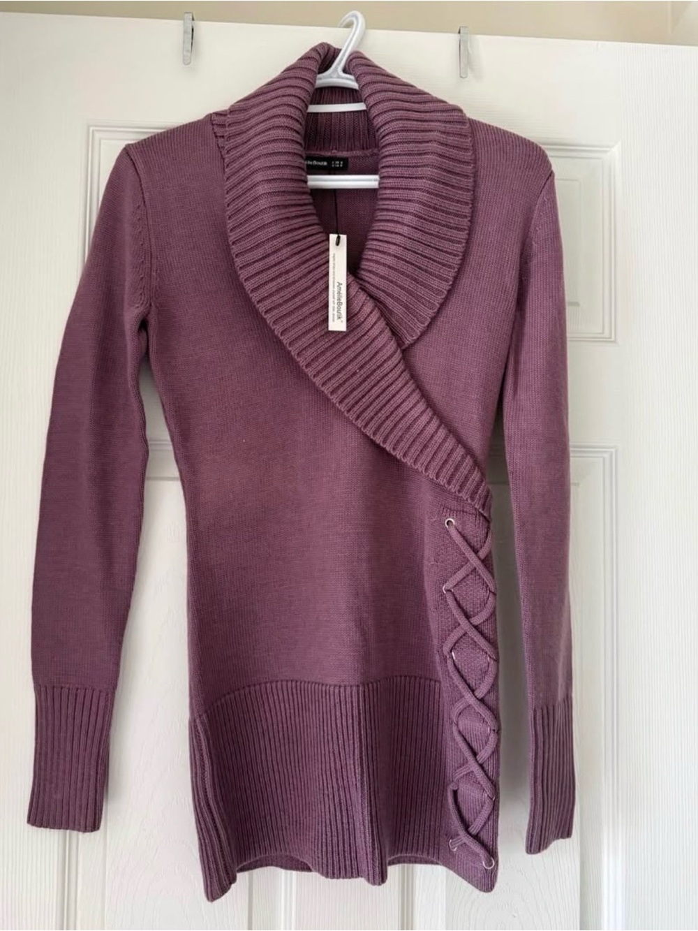 Shawl Collar Lace-Up Tunic Cardigan - Dusty Mauve